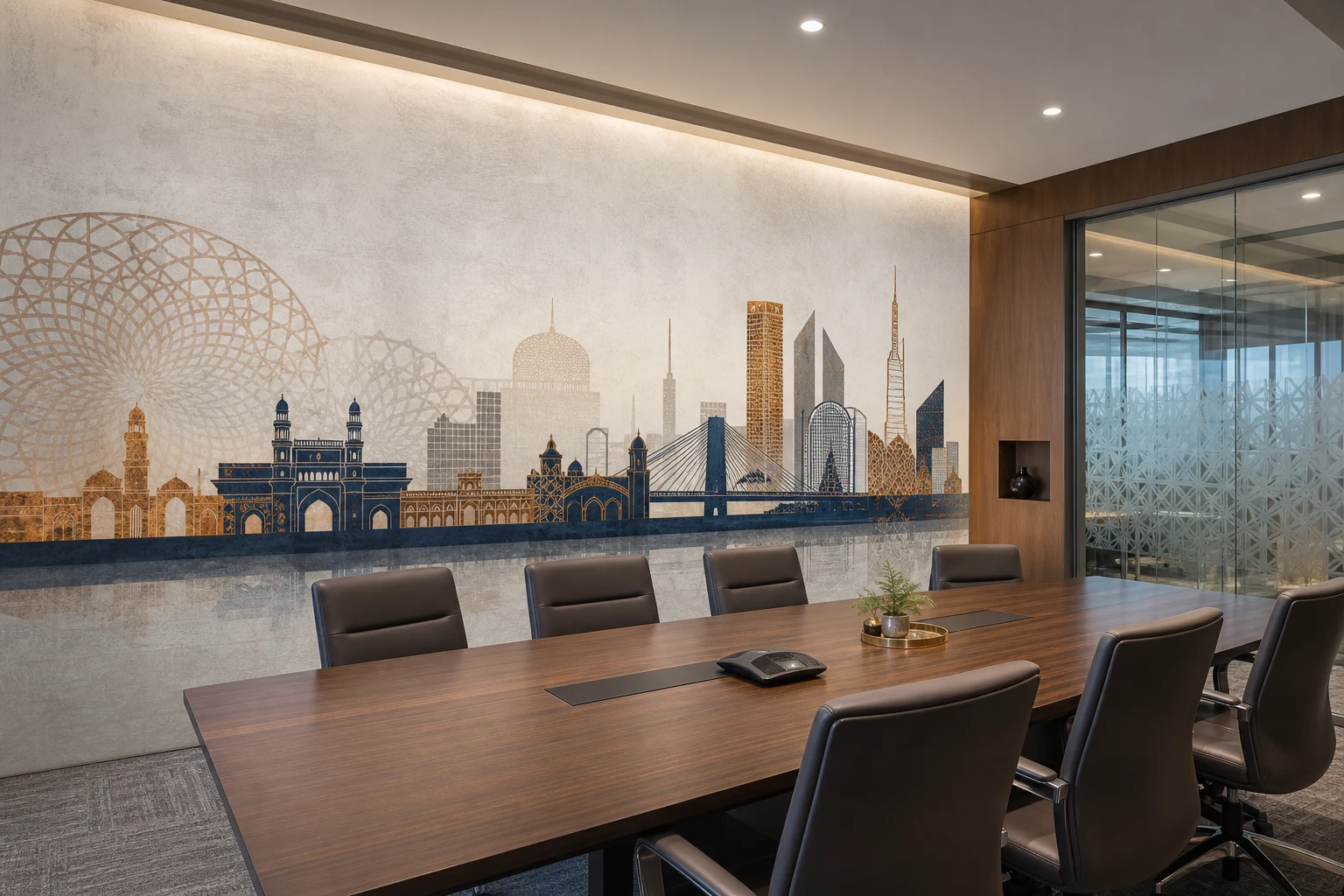 Custom Ahmedabad office wallpaper with Gujarat skyline inspiration